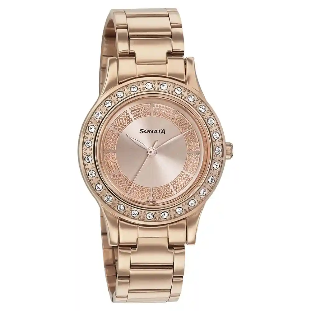 Sonata Blush It Up With Rose Gold Dial Stainless Steel Strap Watch 8123WM03