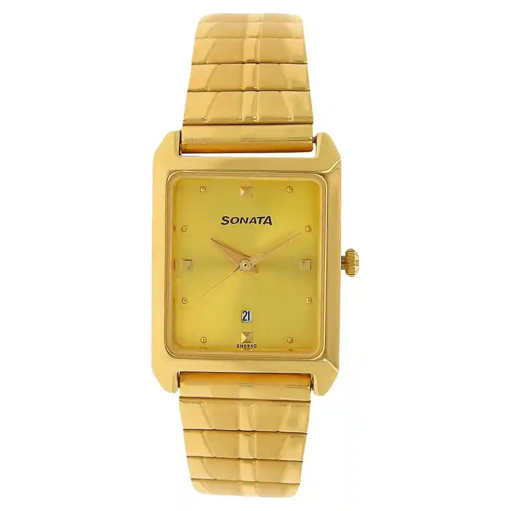 Sonata Champagne Dial Golden Stainless Steel Strap Watch 7007YM02