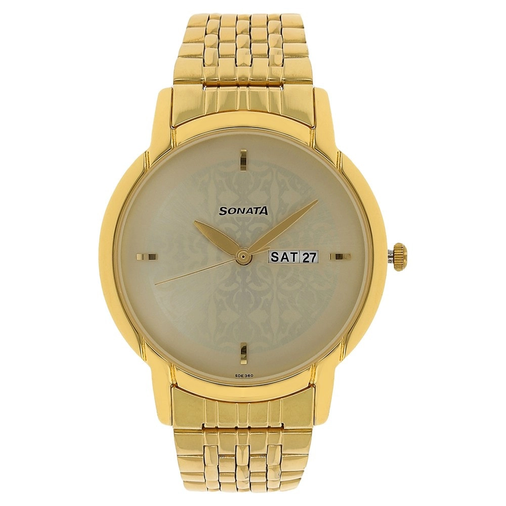 Sonata Champagne Dial Golden Stainless Steel Strap – Zimson Watch Store