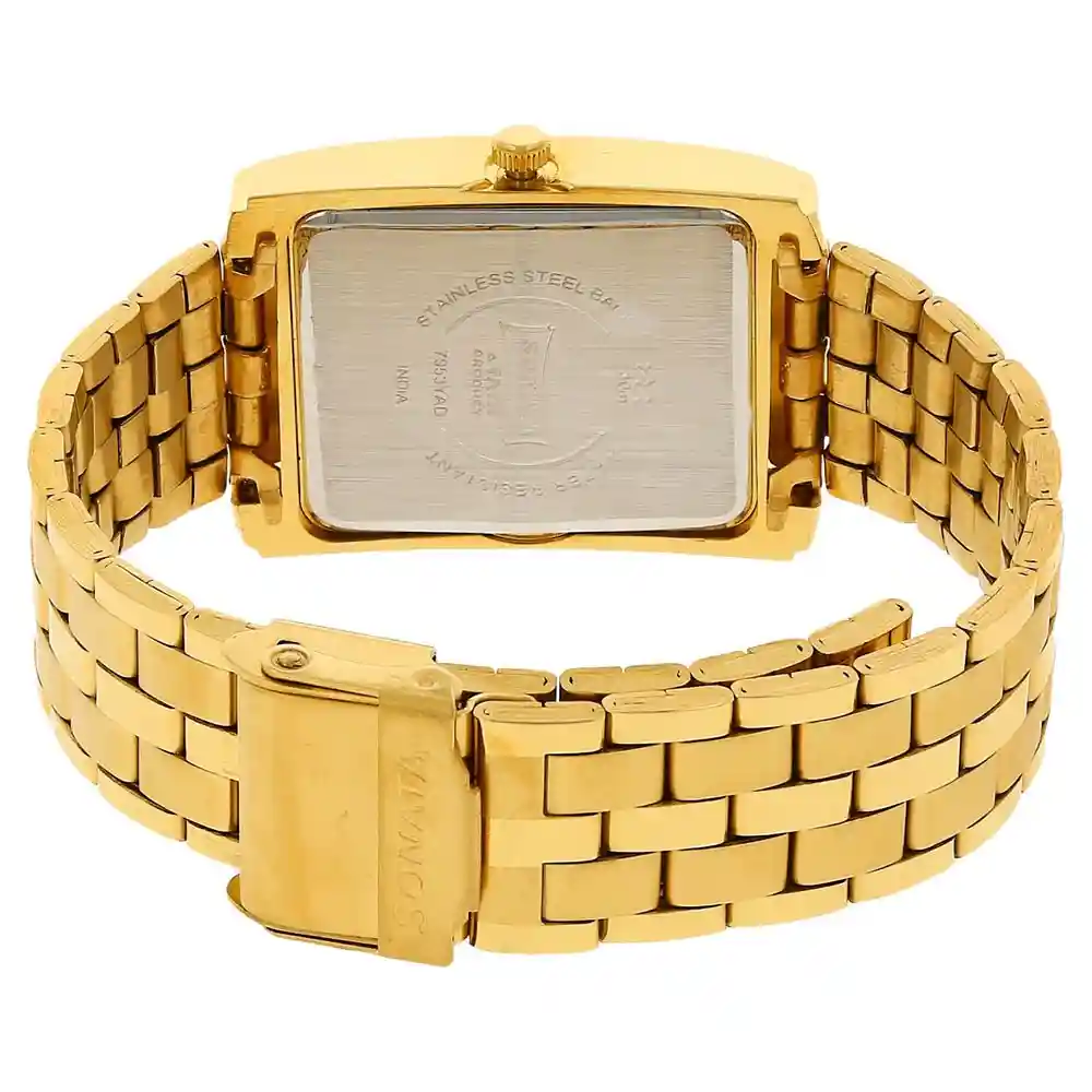 Sonata Champagne Dial Golden Stainless Steel Strap Watch 7953YM04