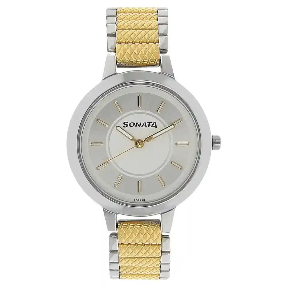 Sonata Champagne Dial Two Toned Stainless Steel Strap Watch 8141BM01