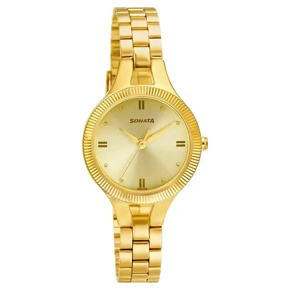 Sonata Gold Edit With Champagne Dial Stainless Steel Strap Watch 8177YM01