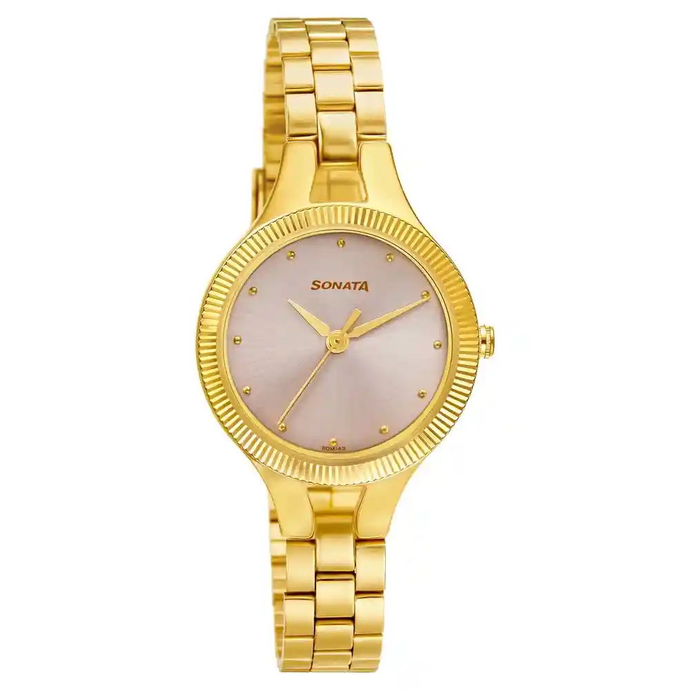 Sonata Gold Edit With Pink Dial Stainless Steel Strap Watch 8177YM02
