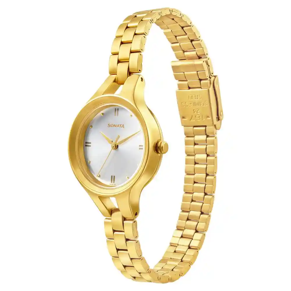 Sonata Gold Edit With Silver Dial Stainless Steel Strap Watch 8176YM01
