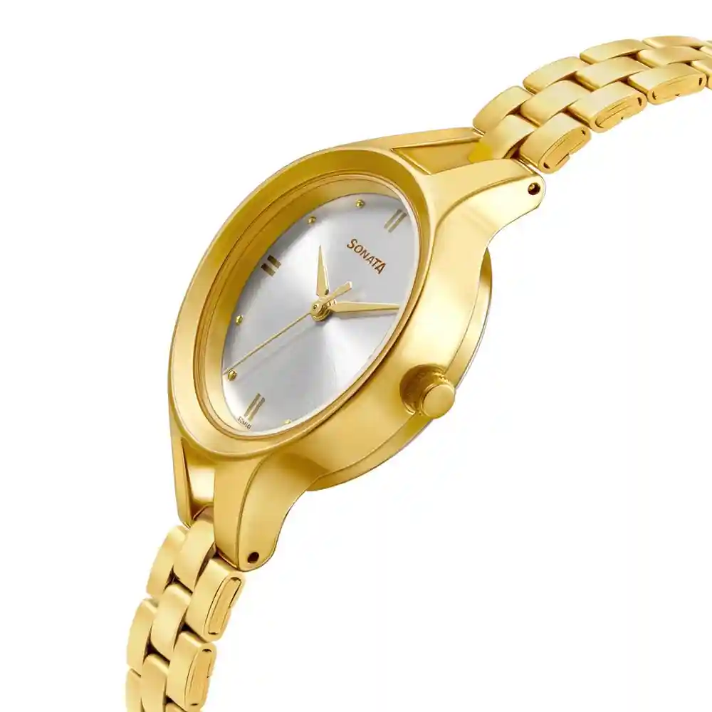 Sonata Gold Edit With Silver Dial Stainless Steel Strap Watch 8176YM01