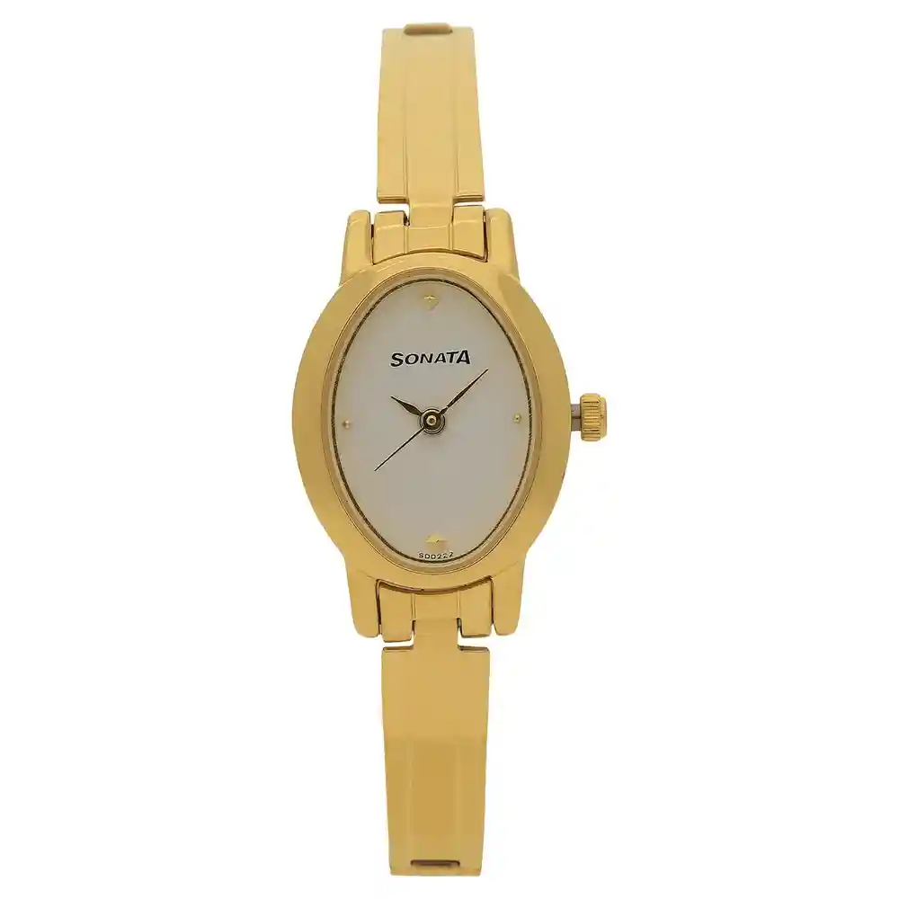 Sonata Golden Dial Golden Stainless Steel Strap Watch 8100YM01