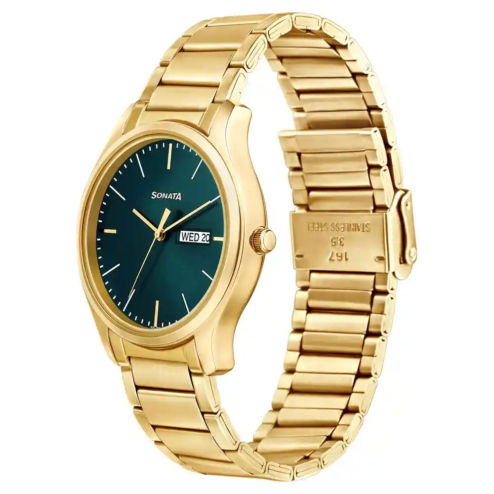 Sonata Green Dial Analog With Day And Date Watch 77082YM05W