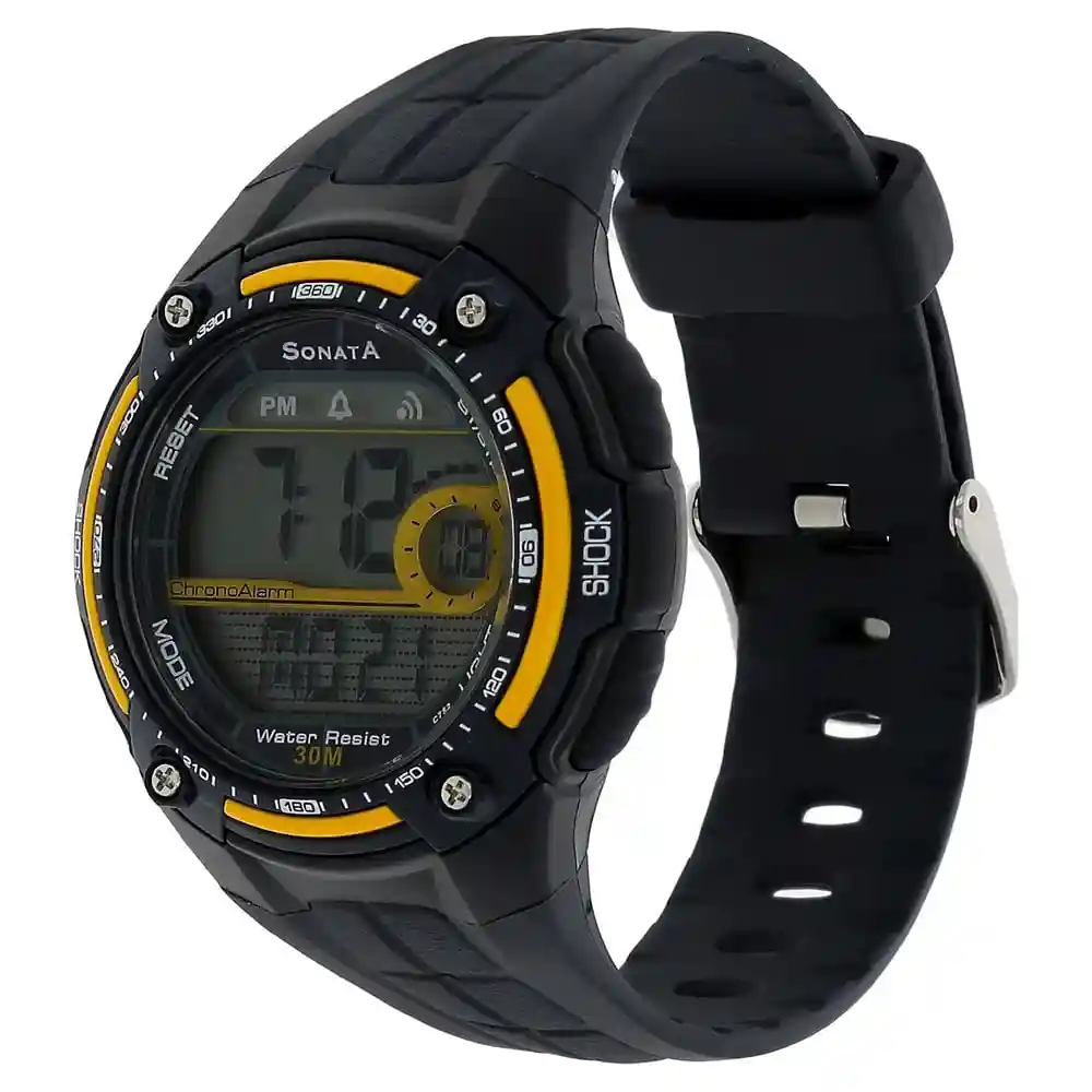 Sonata Grey Dial Black Plastic Strap Watch 7949PP02