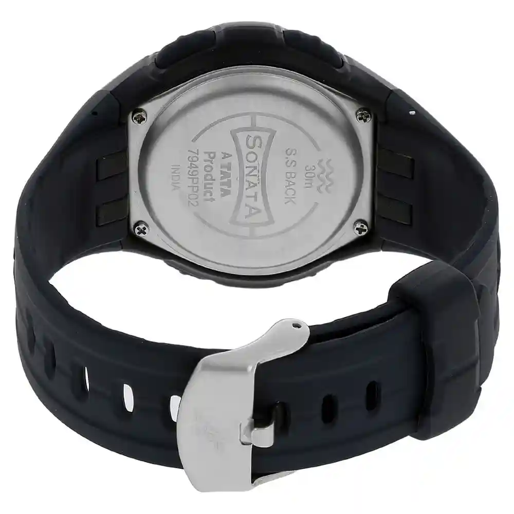 Sonata Grey Dial Black Plastic Strap Watch 7949PP02