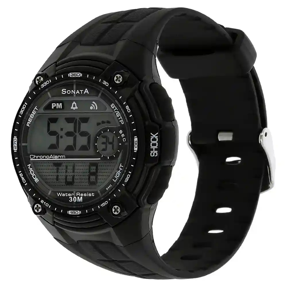 Sonata Grey Dial Black Plastic Strap Watch 7949PP04