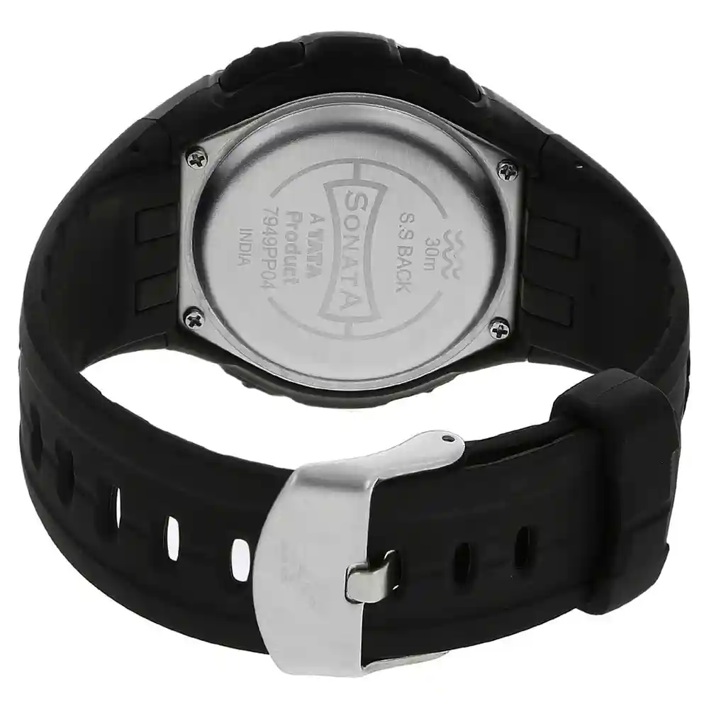 Sonata Grey Dial Black Plastic Strap Watch 7949PP04