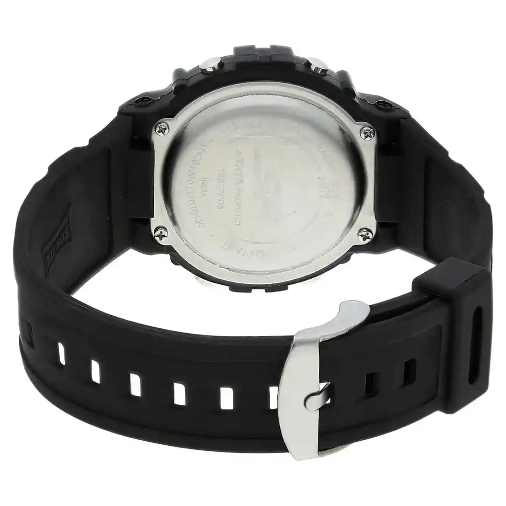 Sonata Grey Dial Black Plastic Strap Watch 7982PP05