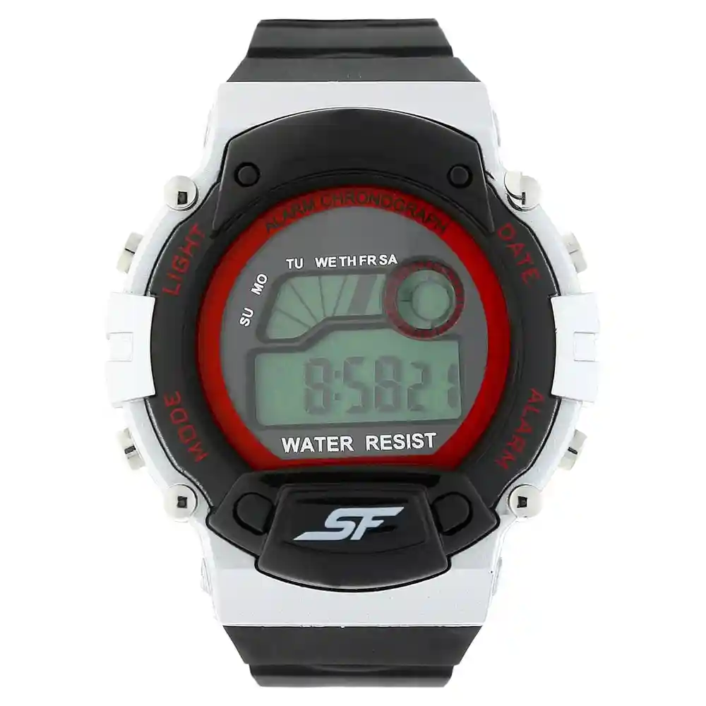 Sonata Grey Dial Black Plastic Strap Watch 7982PP06