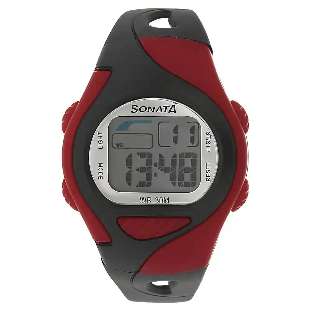 Sonata Grey Dial Black Plastic Strap Watch 87011PP02