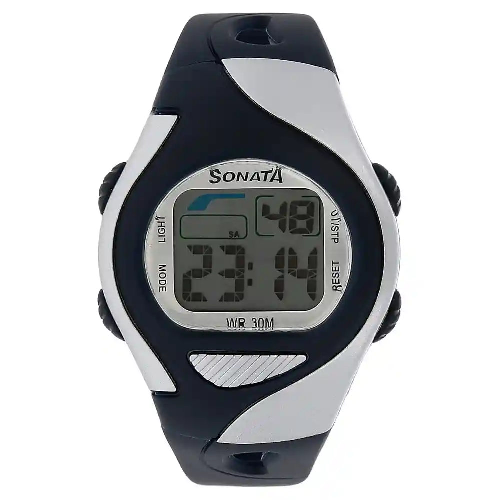 Sonata Grey Dial Blue Plastic Strap Watch 87011PP03
