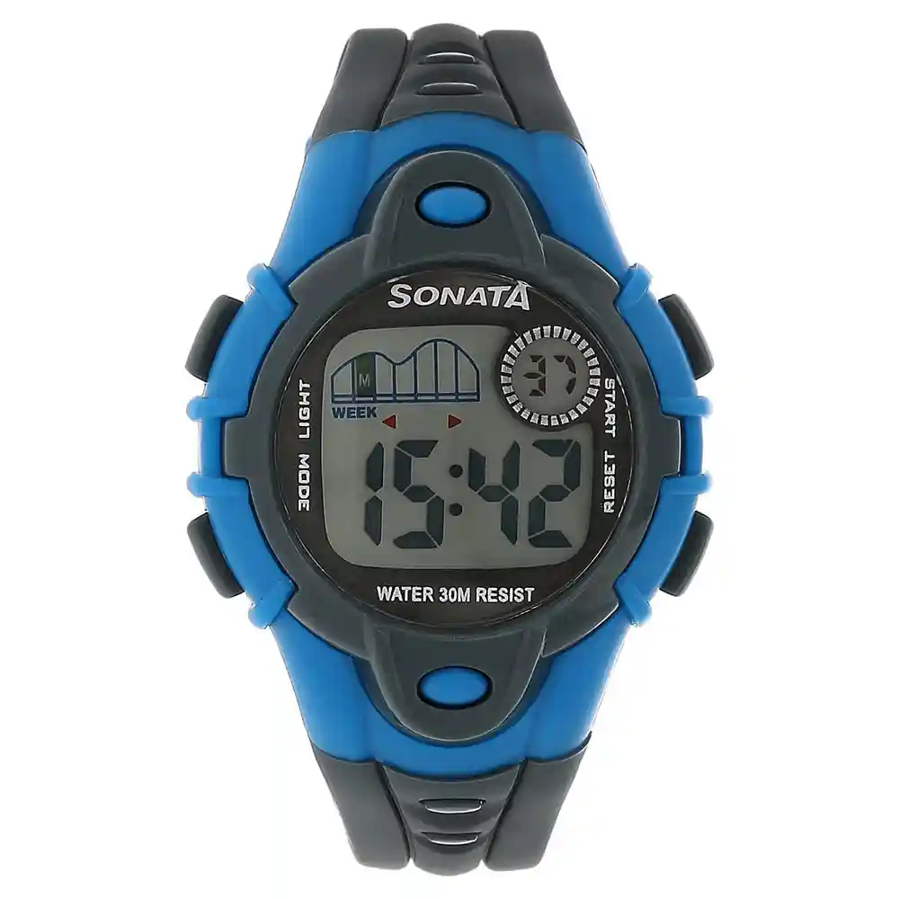 Sonata Grey Dial Blue Plastic Strap Watch 87012PP03