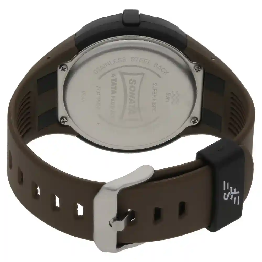 Sonata Grey Dial Brown Plastic Strap Watch 77041PP02J