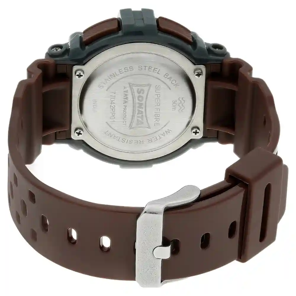 Sonata Grey Dial Brown Plastic Strap Watch 77042PP01