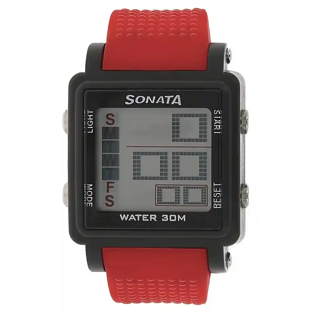 Sonata Grey Dial Red Plastic Strap Watch 77043PP03