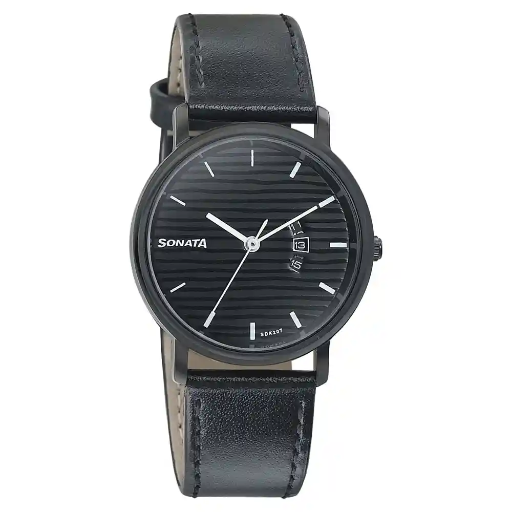 Sonata Onyx Black Dial Leather Watch 87029NL04