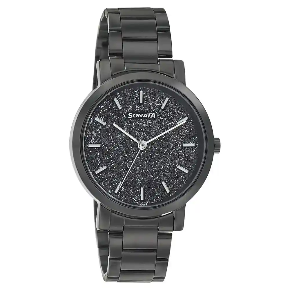 Sonata Onyx Black Dial Stainless Steel Watch 8164NM01