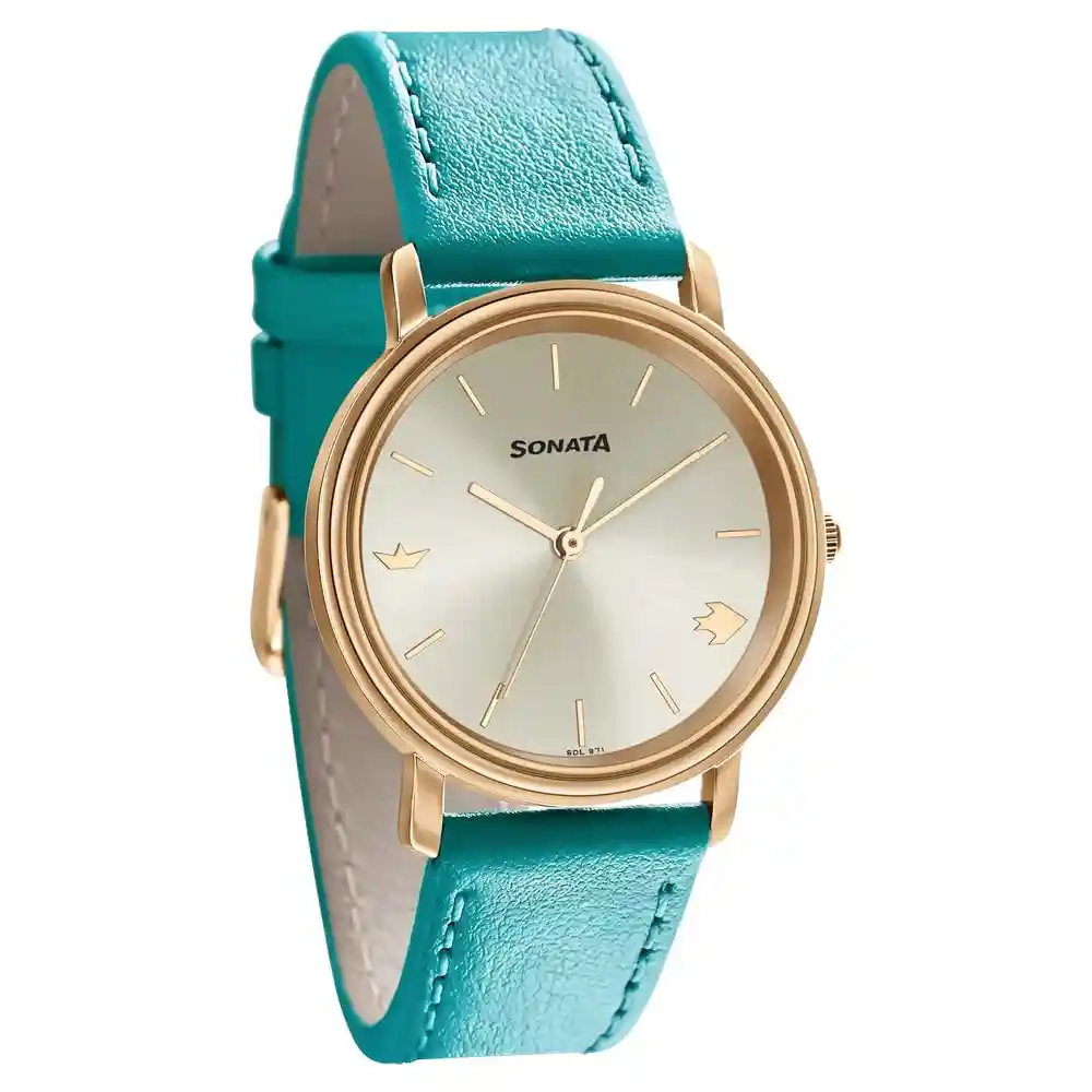 Sonata Play Silver Dial Blue Leather Strap Watch 87029WL02