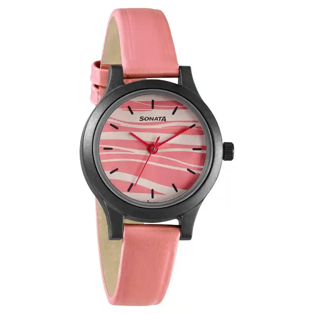 Sonata Play Watch With Pink Dial And Pink Leather Strap 87030PL05W