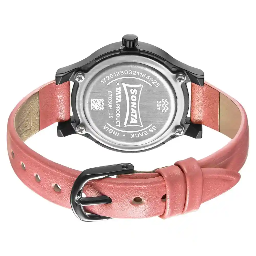 Sonata Play Watch With Pink Dial And Pink Leather Strap 87030PL05W