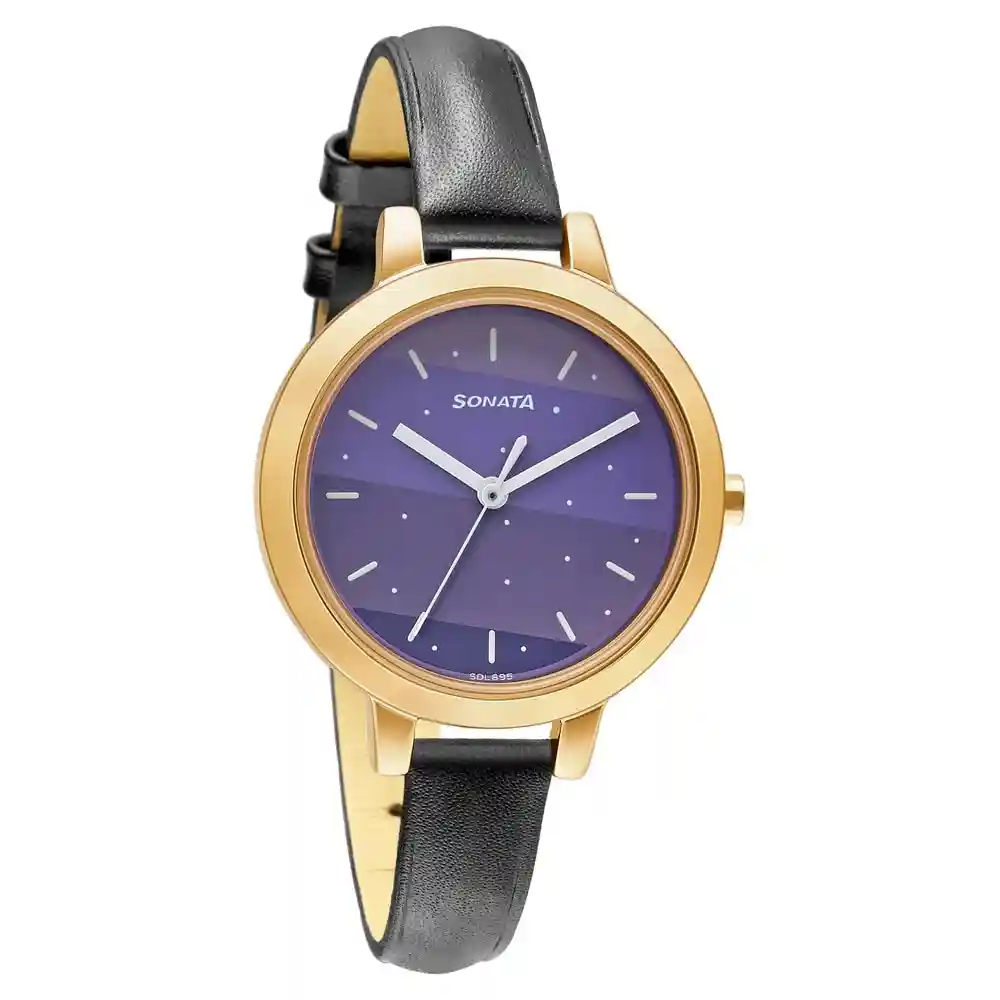 Sonata Play Watch With Purple Dial And Black Leather Strap 8141WL06
