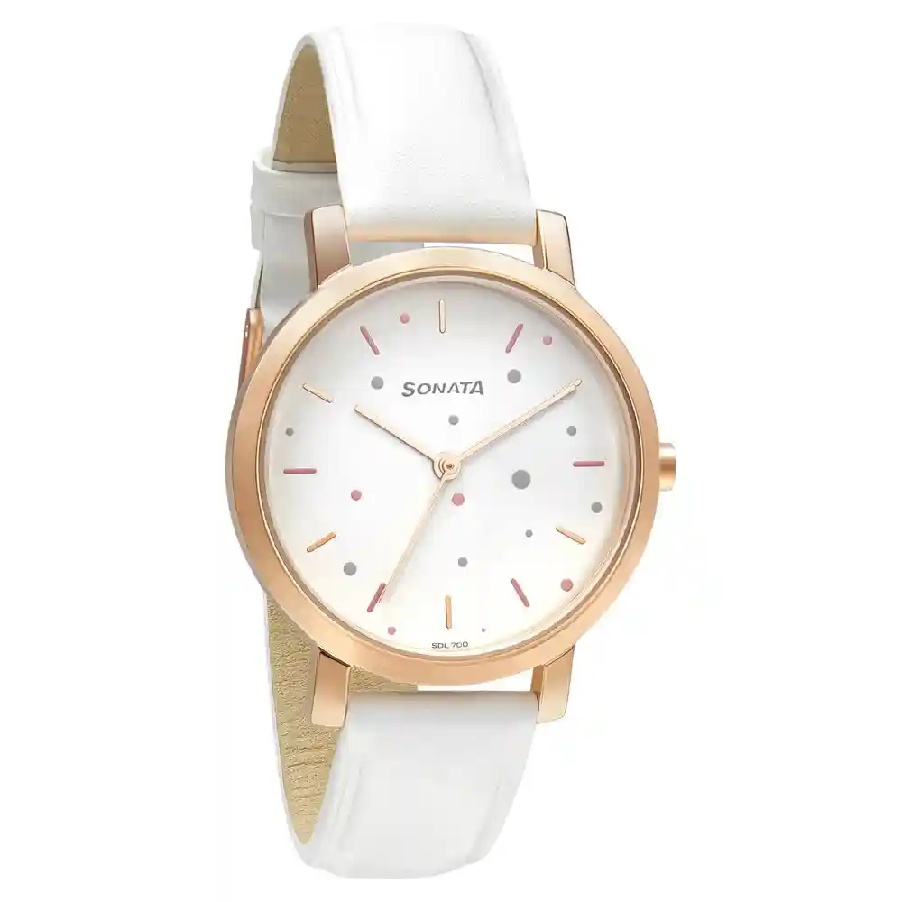 Sonata Play Watch With White Dial And White Leather Strap 8164WL04