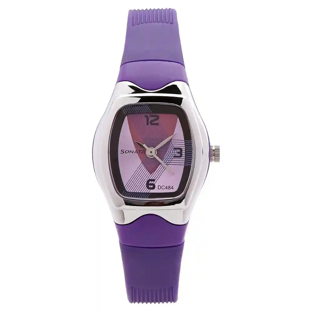 Sonata Purple Dial Watch With Plastic Case 8989PP01