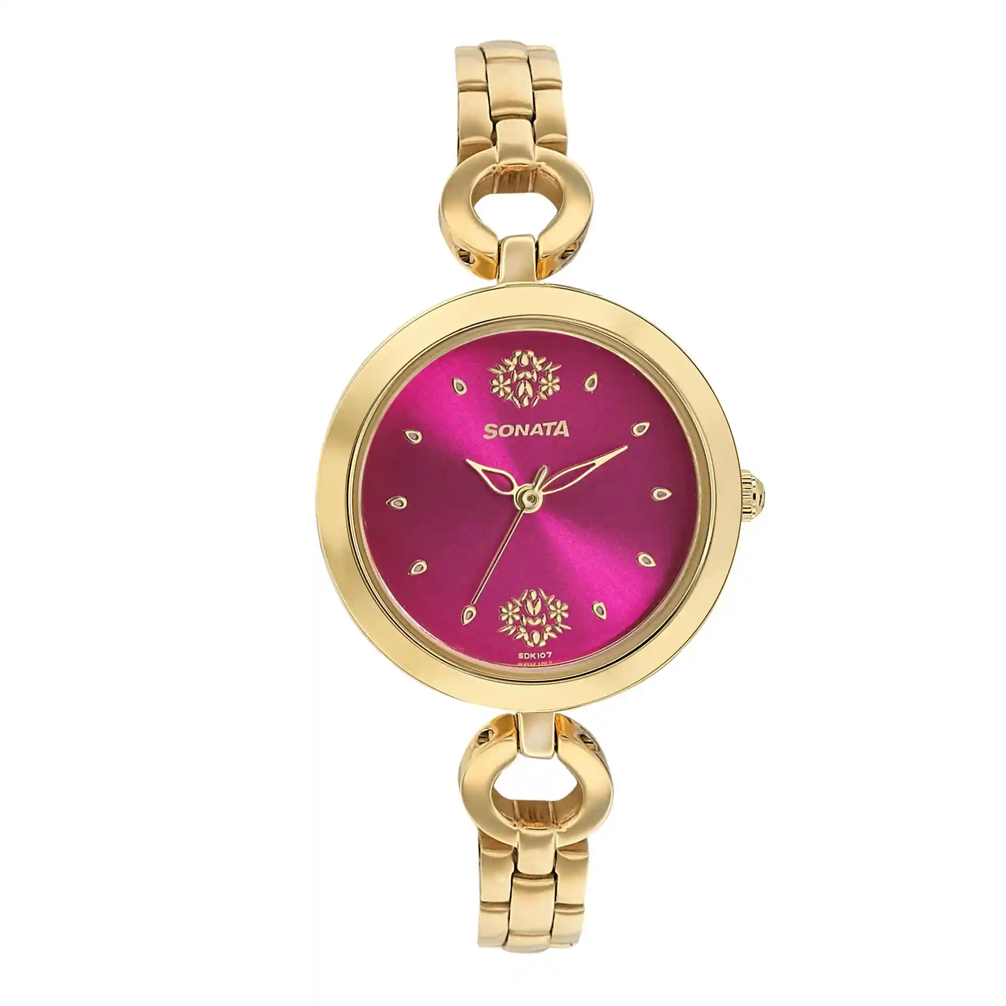 Sonata Rani Pink Dial Stainless Steel Strap Watch 8147YM08