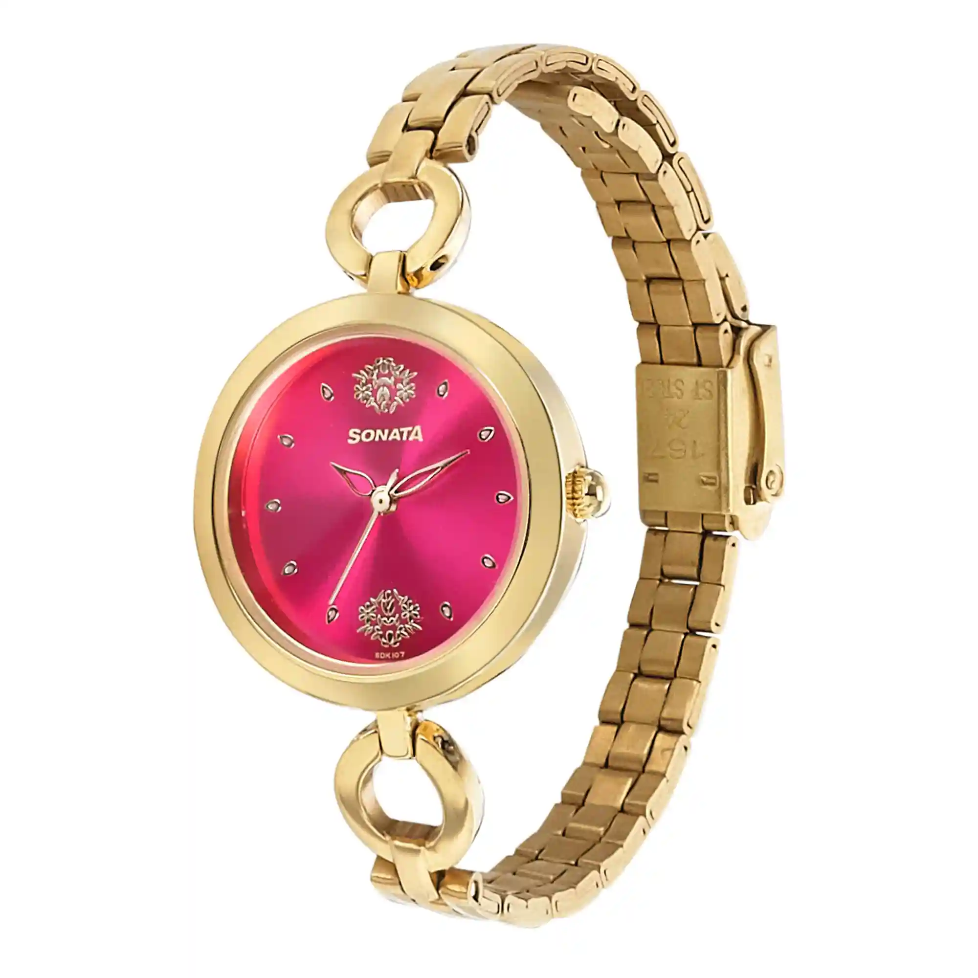 Sonata Rani Pink Dial Stainless Steel Strap Watch 8147YM08