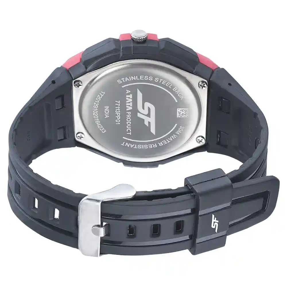 Sonata Sf Turbo Watch With Black Dial And Plastic Strap 77113PP01W