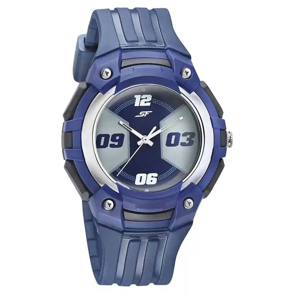 Sonata Sf Turbo Watch With Blue Dial And Plastic Strap 77113PP02W