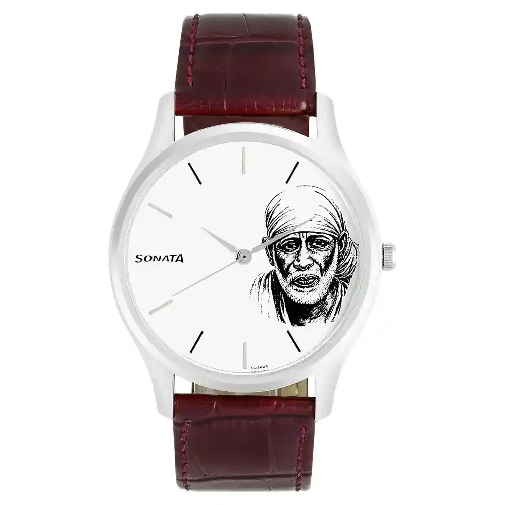 Sonata Shirdi Sai Baba White Dial Analog Watch 77082SL04