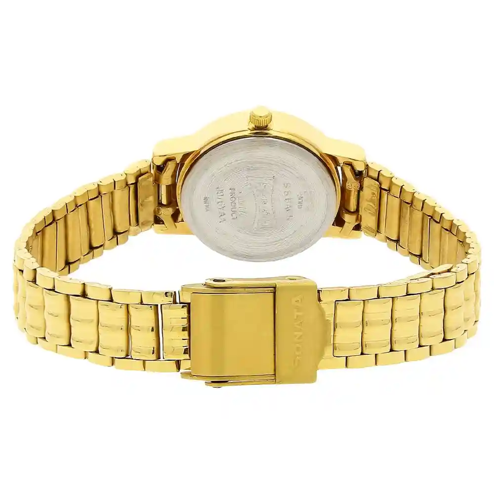 Sonata Silver Dial Golden Metal Strap Watch 8976YM07W