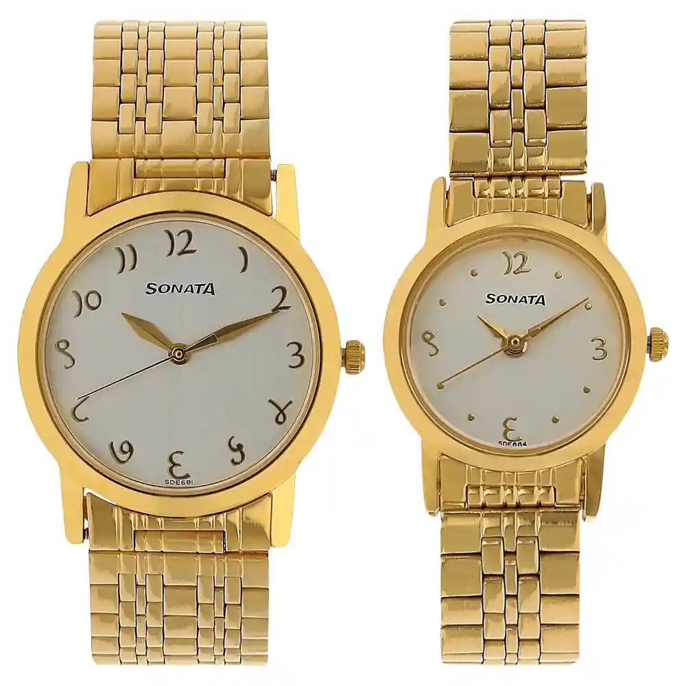 Sonata Silver Dial Golden Metal Strap Watches 71178137YM01