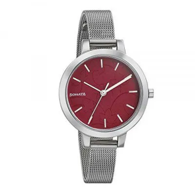 Sonata Silver Linings Analog Red Dial Womens Watch 8141SM11
