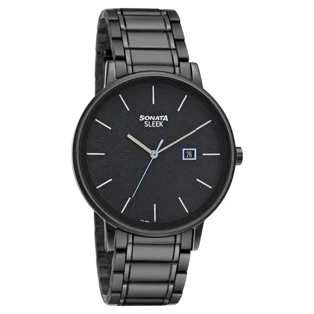 Sonata Sleek Black Dial Analog Watch 7131NM02