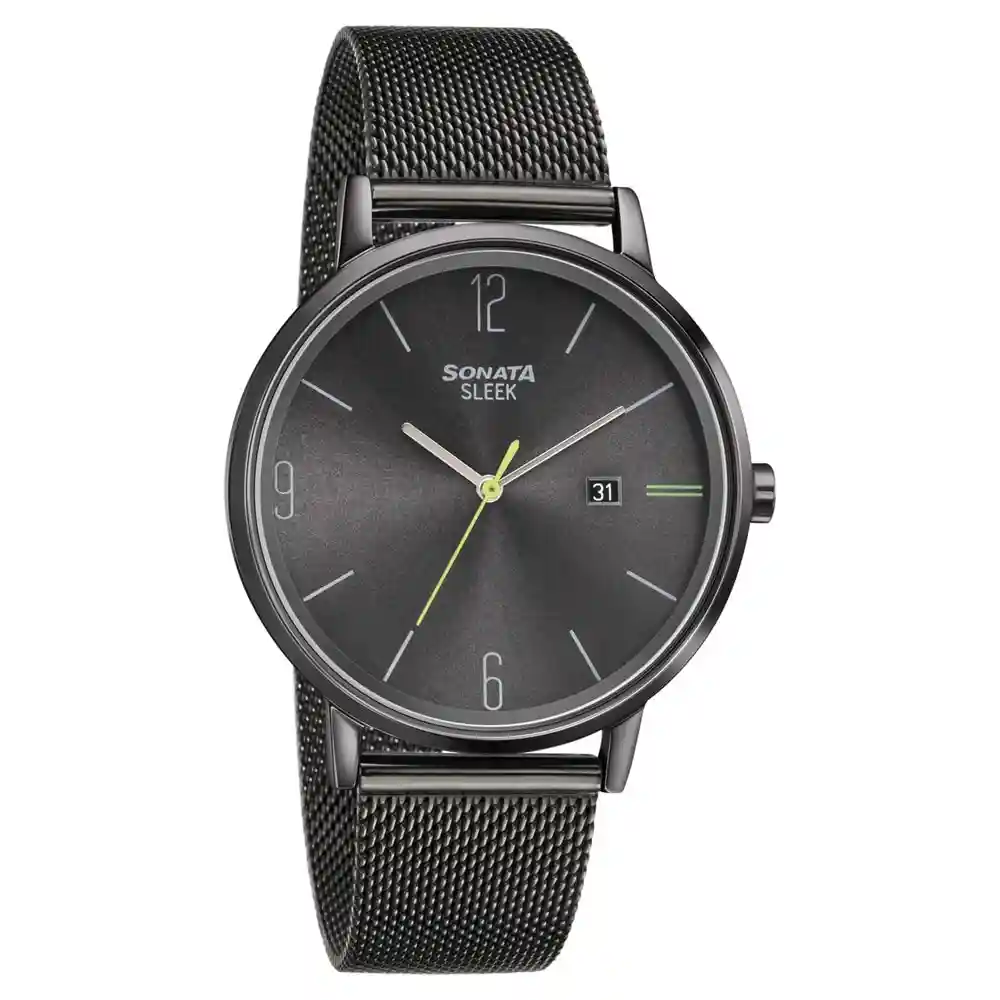 Sonata Sleek Grey Dial Stainless Steel Watch 7131NM01
