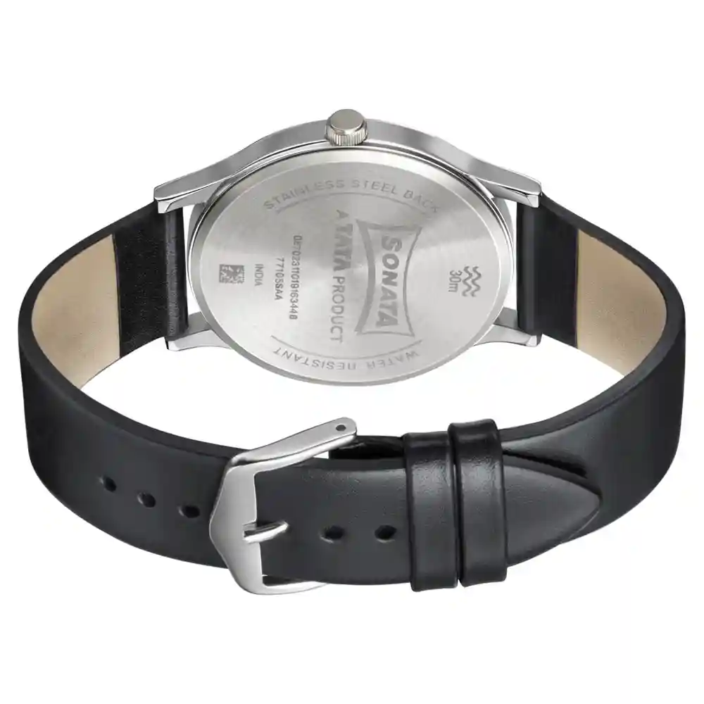 Sonata Smart Plaid In White Dial Leather Strap Watch 77105SL01W