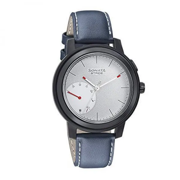 Sonata Stride Smart Black Dial Leather Strap Watch for Men