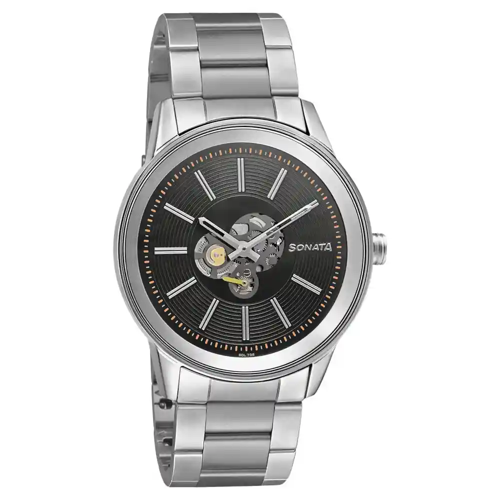 Sonata Unveil Watch With Black Dial Brass Strap 7133SM01