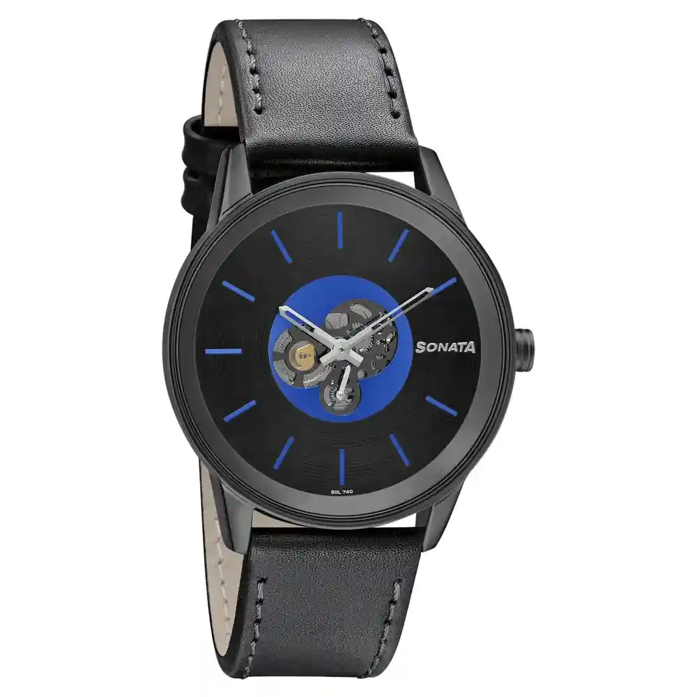 Sonata Unveil Watch With Blue Dial And Leather Strap 7133NL03