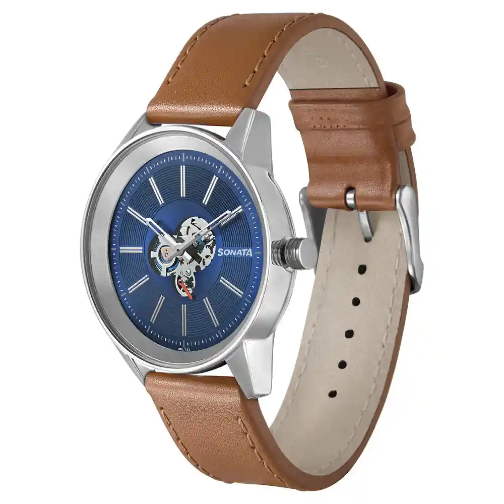 Sonata Unveil Watch With Blue Dial And Leather Strap 7133SL02