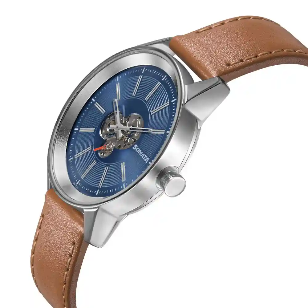 Sonata Unveil Watch With Blue Dial And Leather Strap 7133SL02