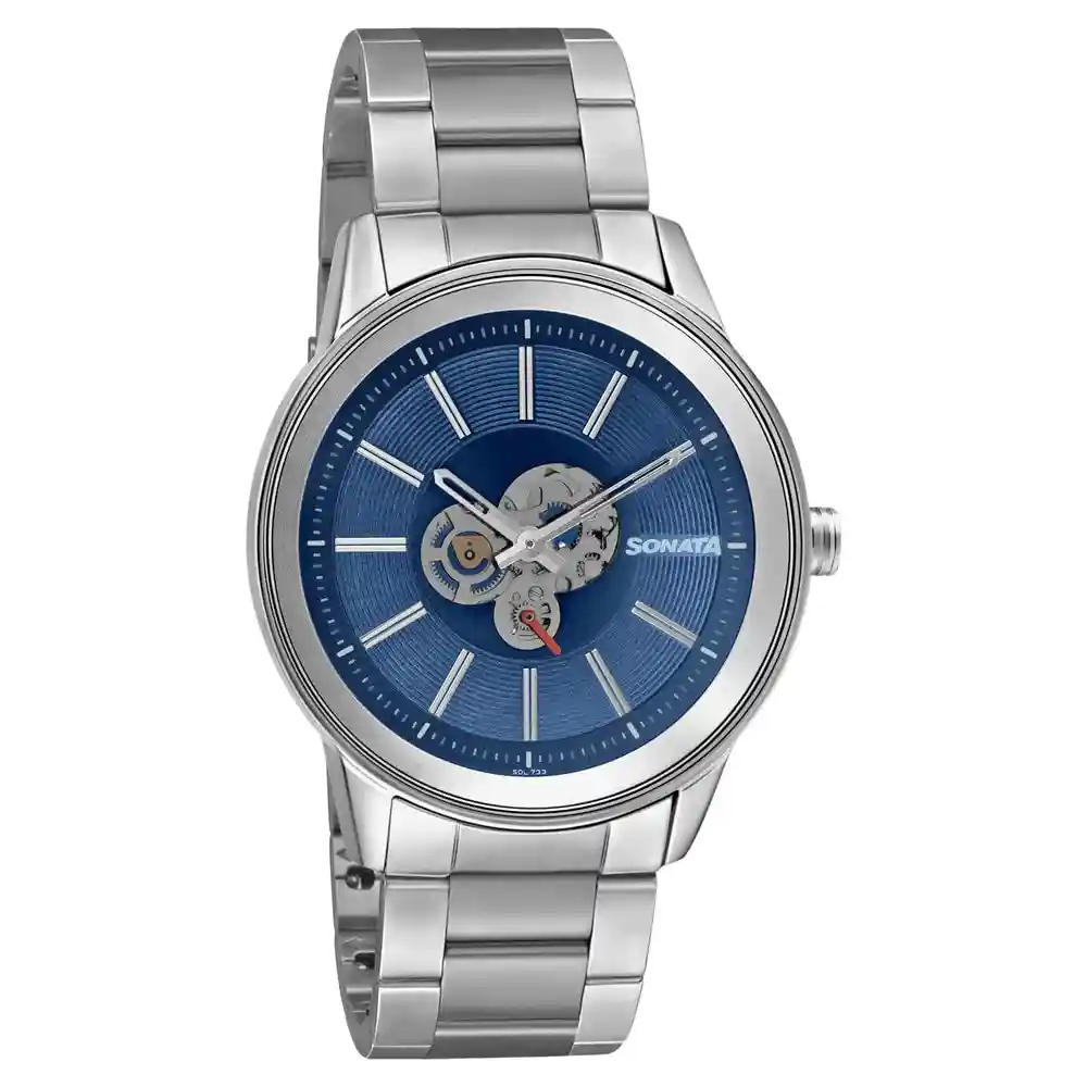 Sonata Unveil Watch With Blue Dial Brass Strap 7133SM02