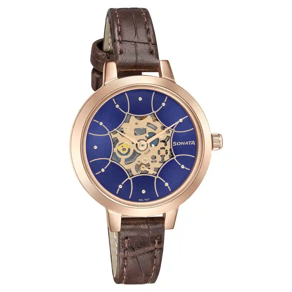 Sonata Unveil Watch With Blue Dial Leather Strap 8141WL08