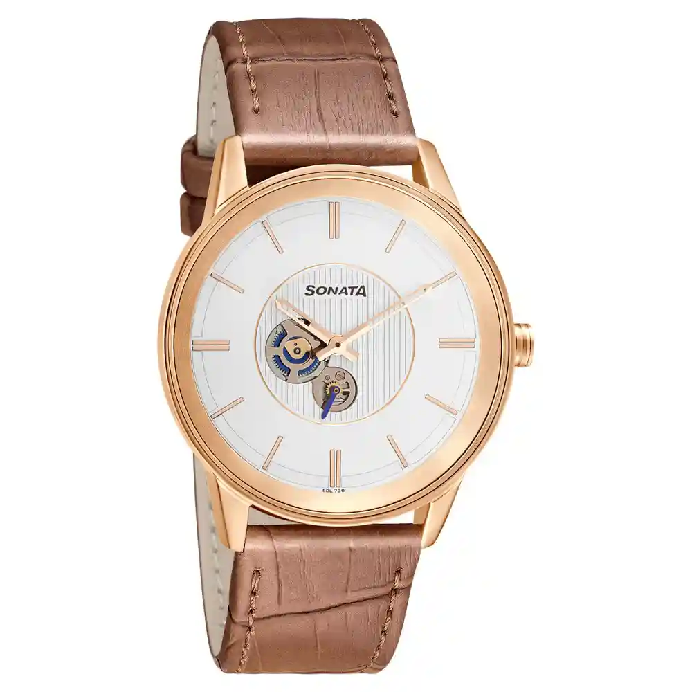 Sonata Unveil Watch With Silver Dial And Leather Strap 7133WL01